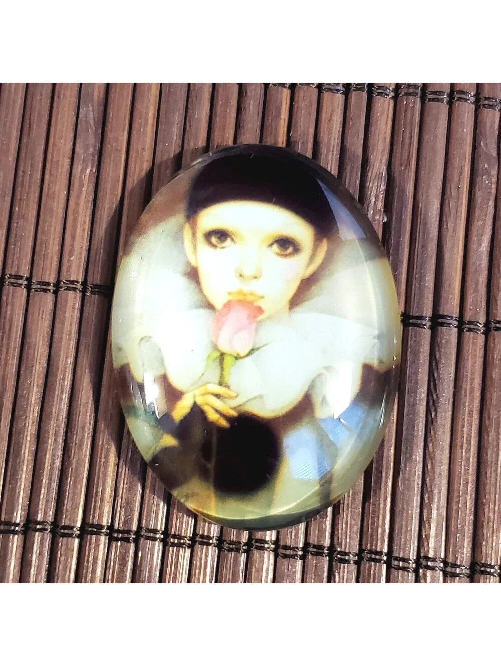 Artsy Fantasy Girl Pink Rose Woman 40x30mm Oval Glass Cabochon